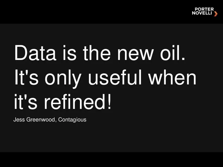 A marketing slide comparing data refinement with oil